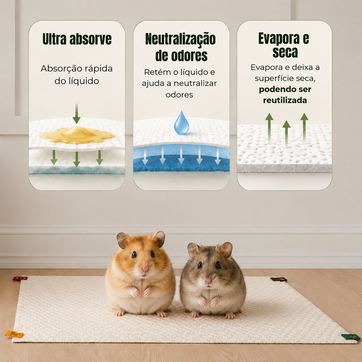 Tapete Higiênico para Gaiola de Hamster 48×60 - 15 unidades