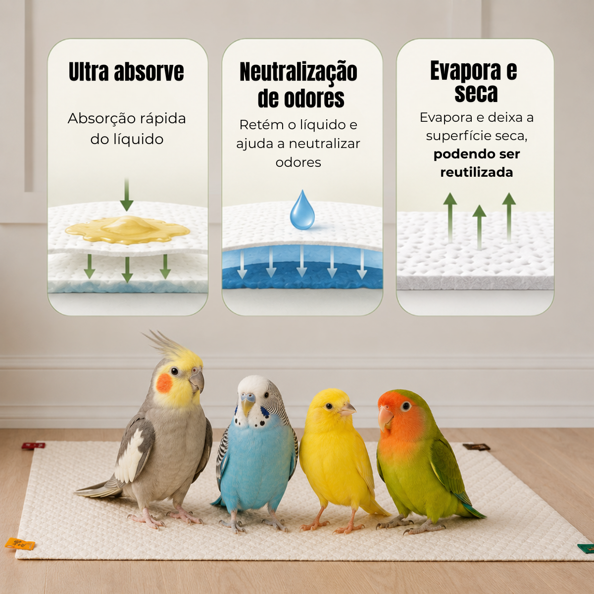 Tapete Higiênico para Gaiola de Aves 48×60 - 15 unidades