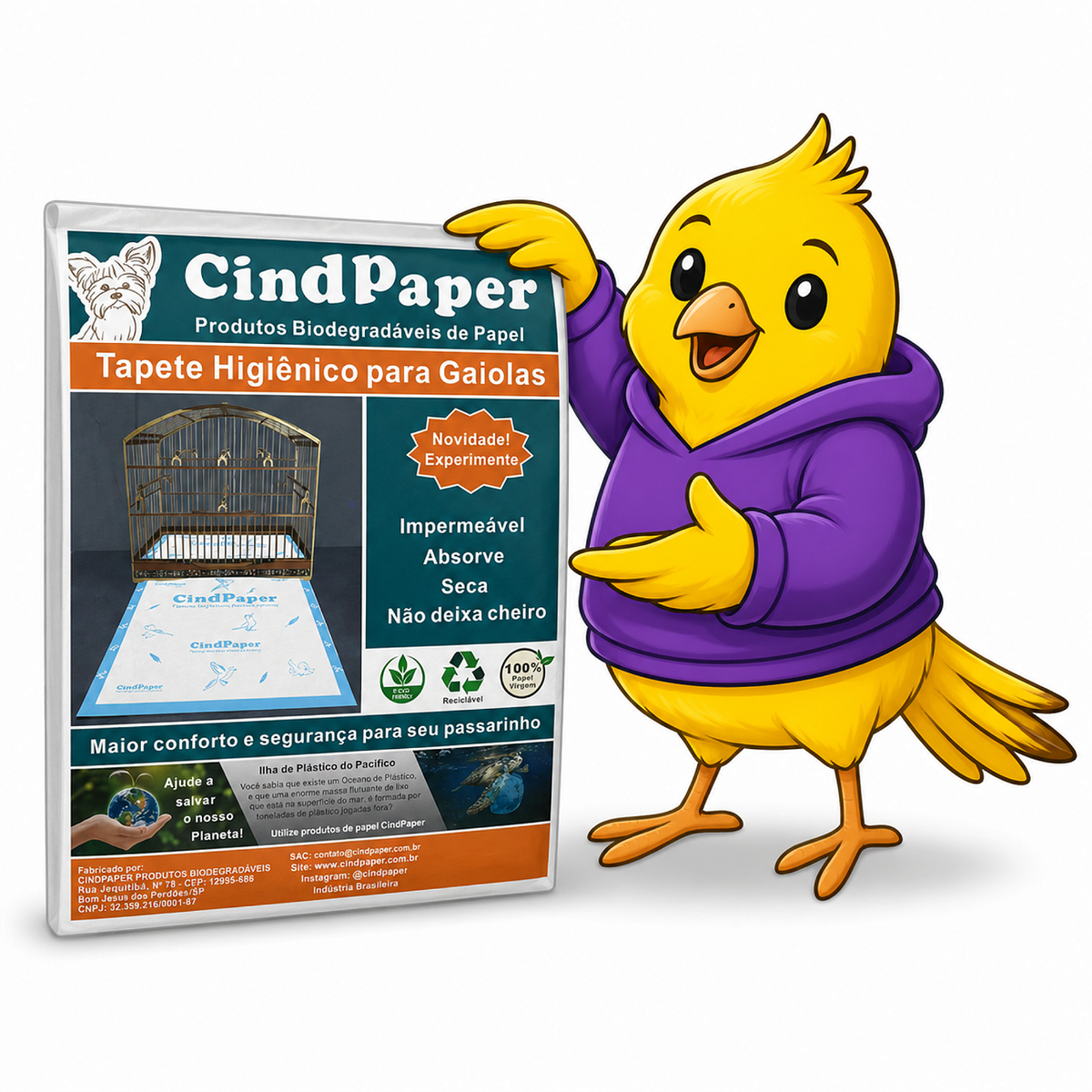 Tapete Higiênico para Aves - Gaiolas pequenas - Medida 45x30 cm - com 10 unidades